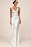 Juliette Moreau | Satin Lace Slip Maxi Dress – Bias Cut Open Back Spaghetti Strap Evening Gown