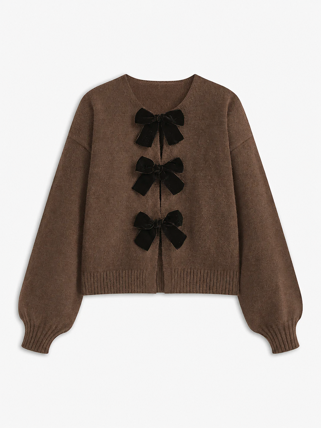 Léonie | Knit Sweater Women Velvet Bow Puff Sleeve Relaxed Fit Winter