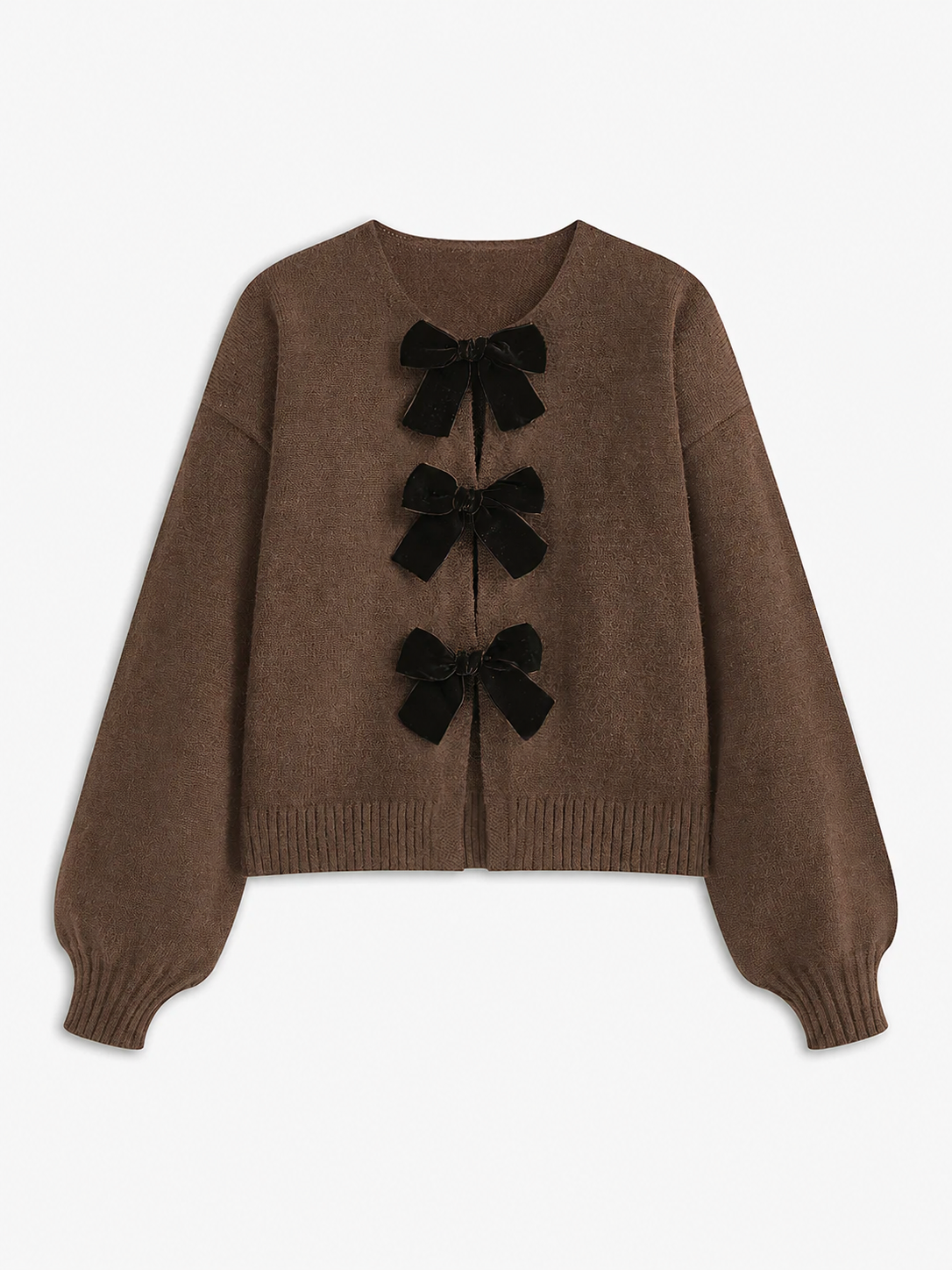 Léonie | Knit Sweater Women Velvet Bow Puff Sleeve Relaxed Fit Winter