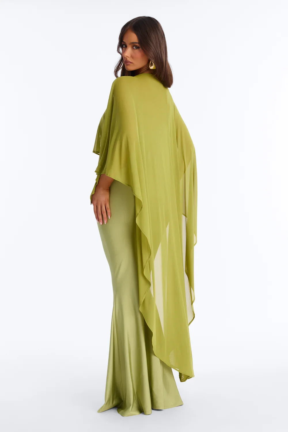 Inès Richard | Chiffon Cape Maxi Dress – Bateau Neck Fitted Mermaid Formal Evening Gown