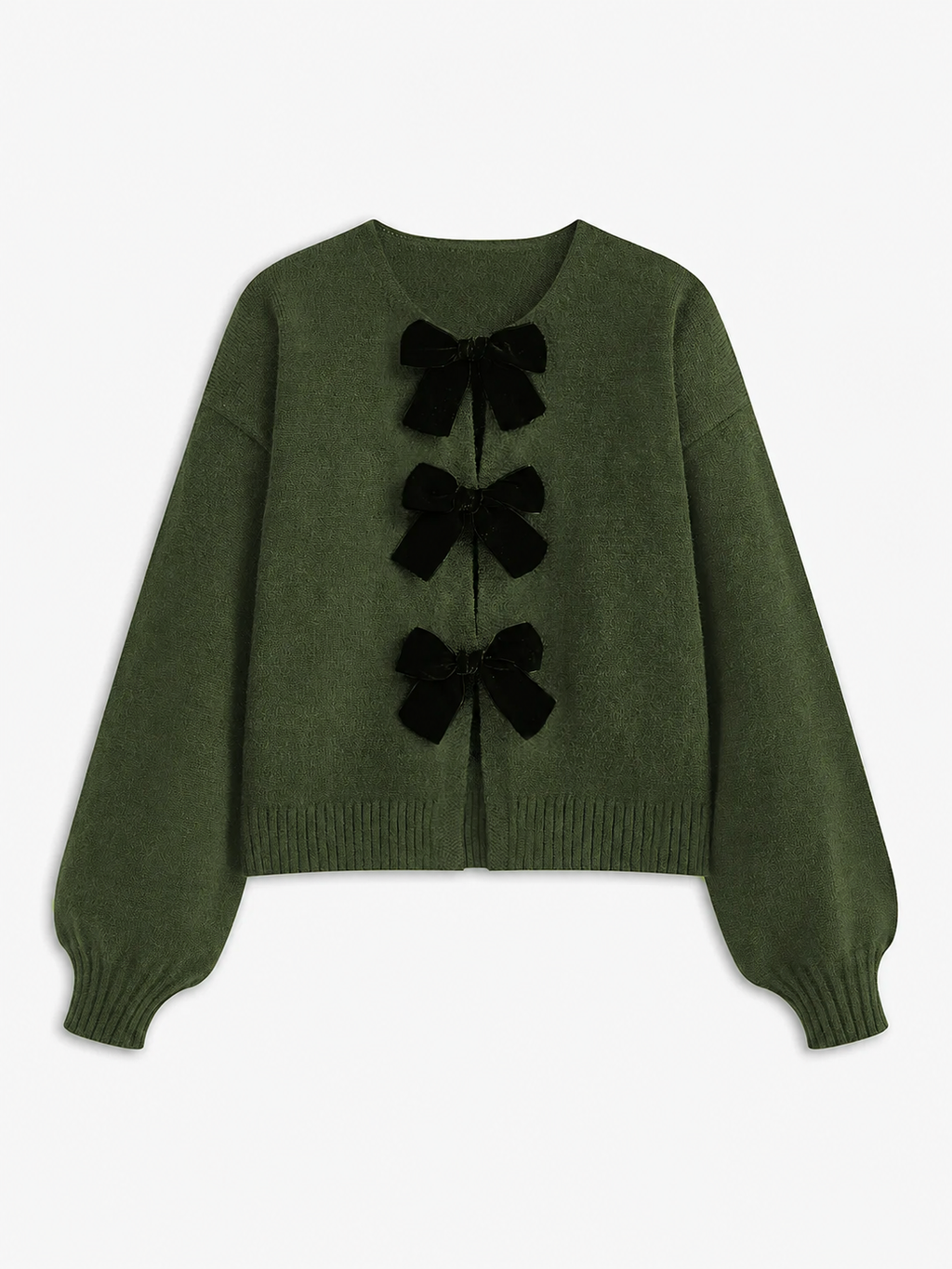 Léonie | Knit Sweater Women Velvet Bow Puff Sleeve Relaxed Fit Winter