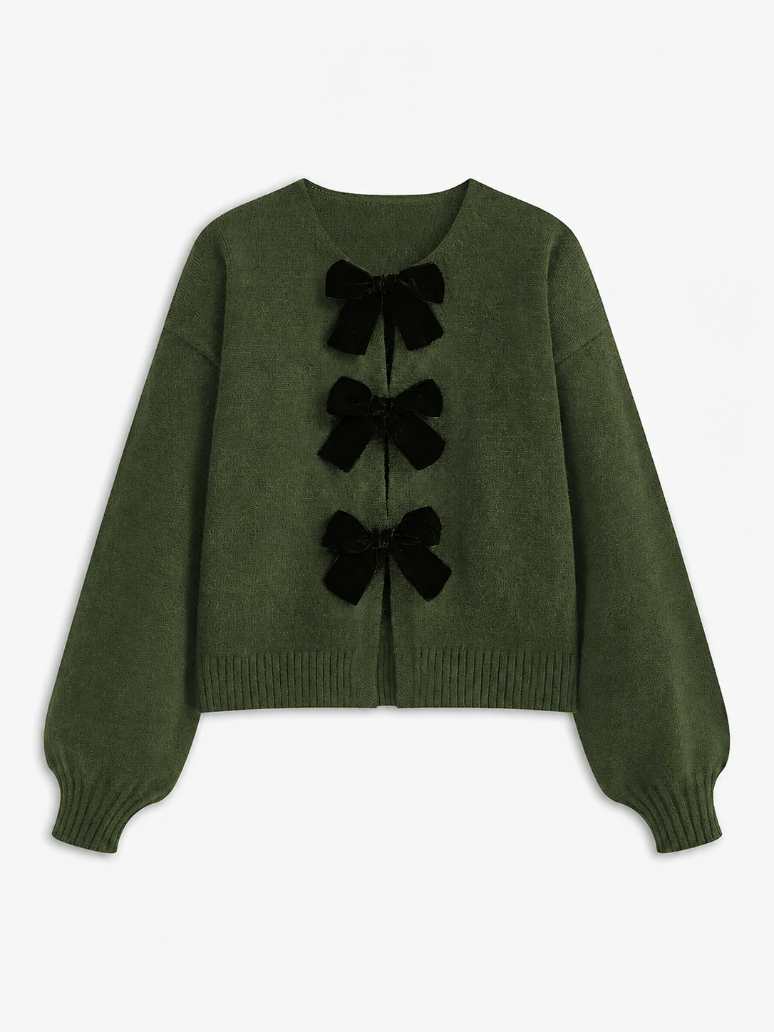 Léonie | Knit Sweater Women Velvet Bow Puff Sleeve Relaxed Fit Winter