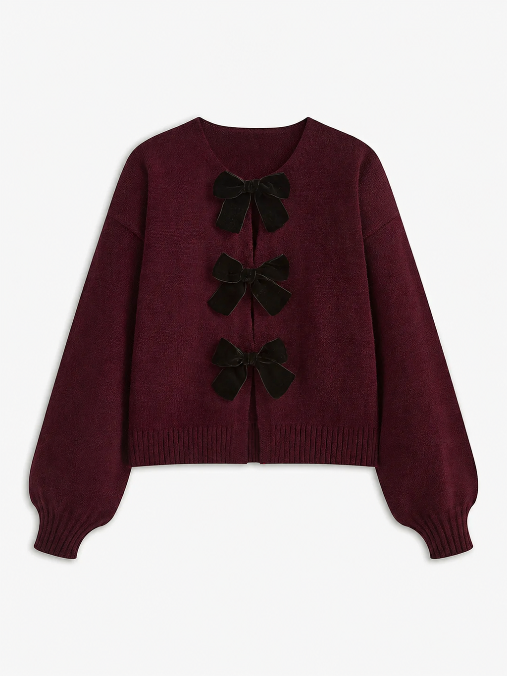Léonie | Knit Sweater Women Velvet Bow Puff Sleeve Relaxed Fit Winter