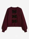 Léonie | Knit Sweater Women Velvet Bow Puff Sleeve Relaxed Fit Winter