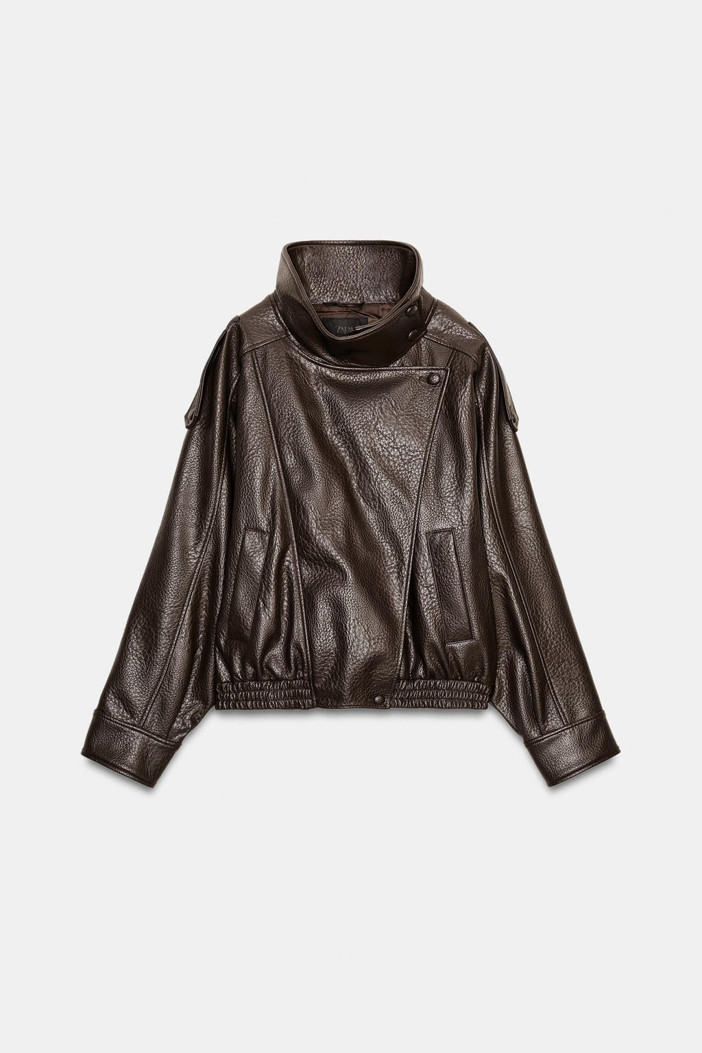 Mélanie Muller | Women's Faux Leather Bomber Jacket – Oversized Funnel Neck Biker Jacket