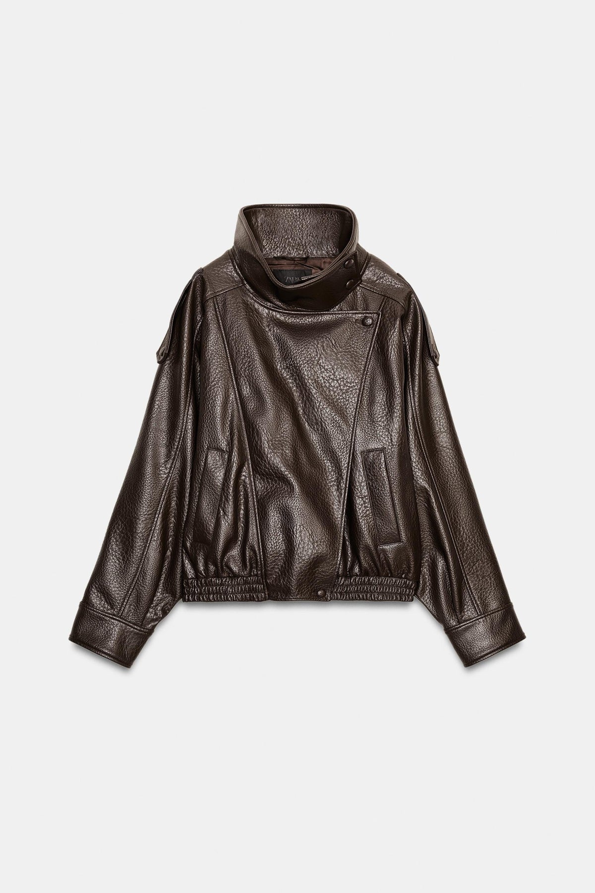 Mélanie Muller | Women's Faux Leather Bomber Jacket – Oversized Funnel Neck Biker Jacket