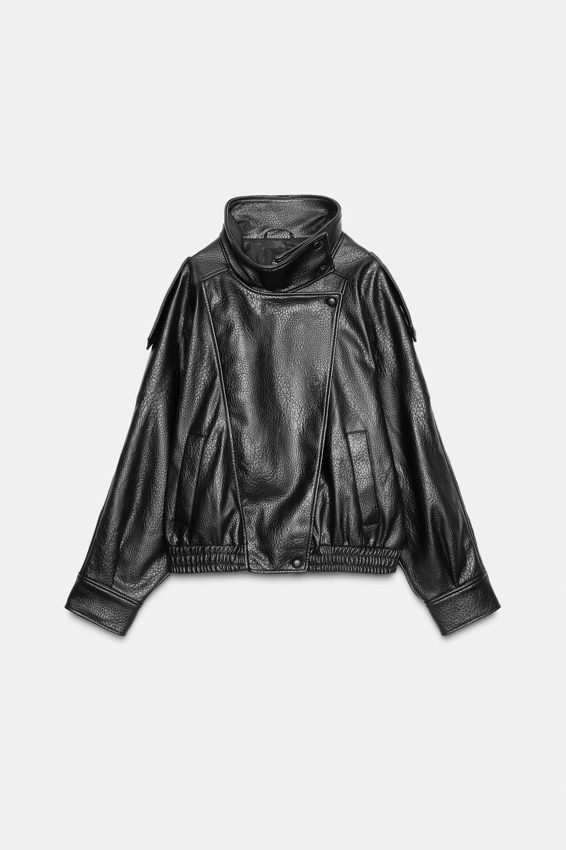 Mélanie Muller | Women's Faux Leather Bomber Jacket – Oversized Funnel Neck Biker Jacket
