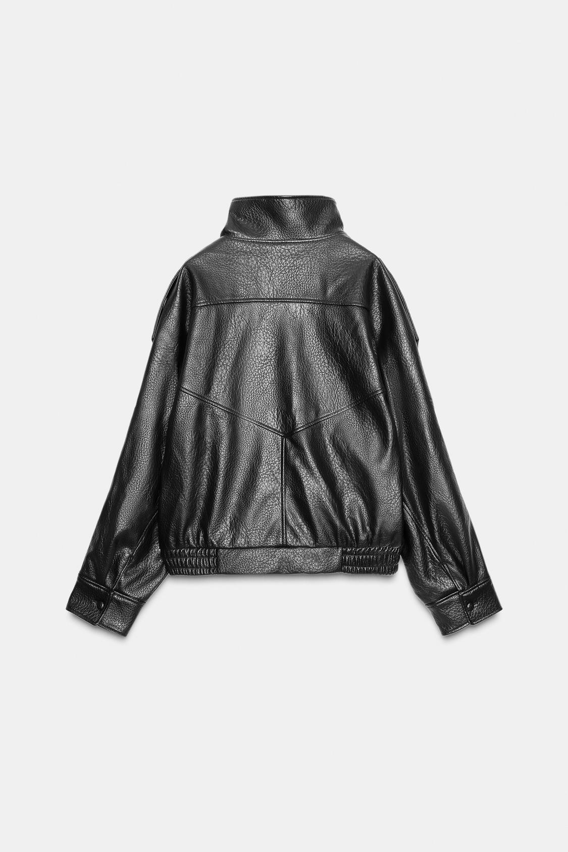 Mélanie Muller | Women's Faux Leather Bomber Jacket – Oversized Funnel Neck Biker Jacket