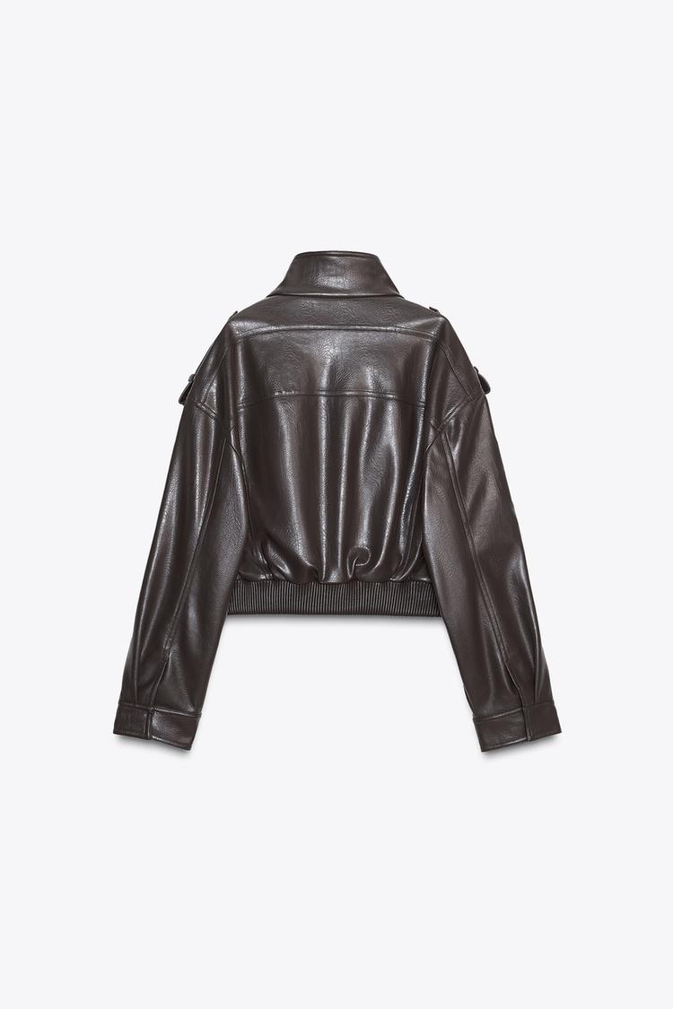 Léonie Chevalier | Women's Cropped Faux Leather Bomber Jacket – Short Aviator Utility Jacket