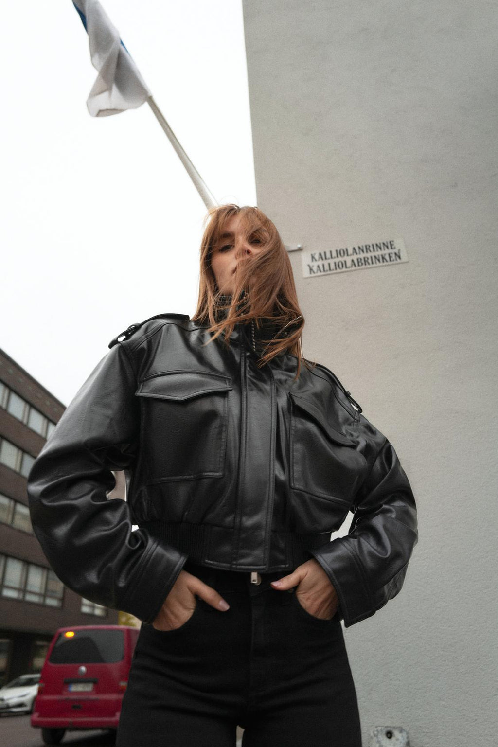 Léonie Chevalier | Women's Cropped Faux Leather Bomber Jacket – Short Aviator Utility Jacket