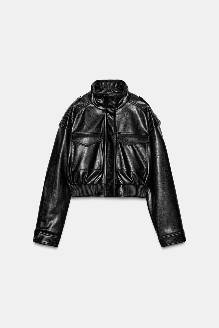 Léonie Chevalier | Women's Cropped Faux Leather Bomber Jacket – Short Aviator Utility Jacket