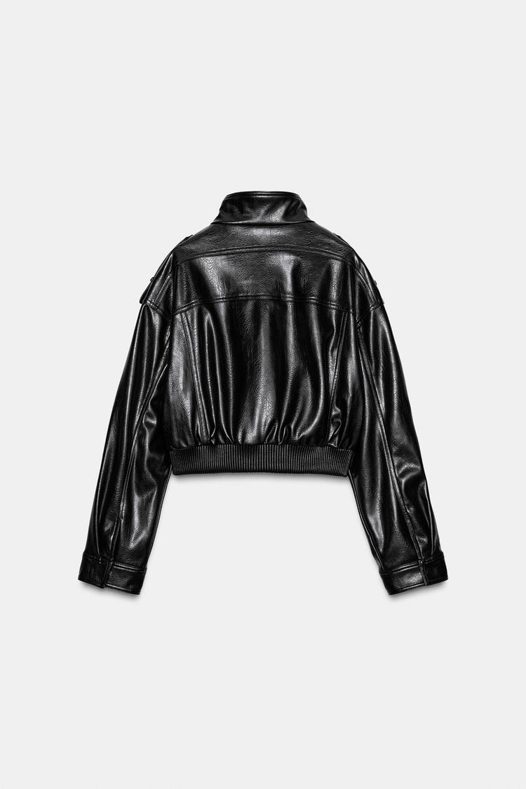 Léonie Chevalier | Women's Cropped Faux Leather Bomber Jacket – Short Aviator Utility Jacket