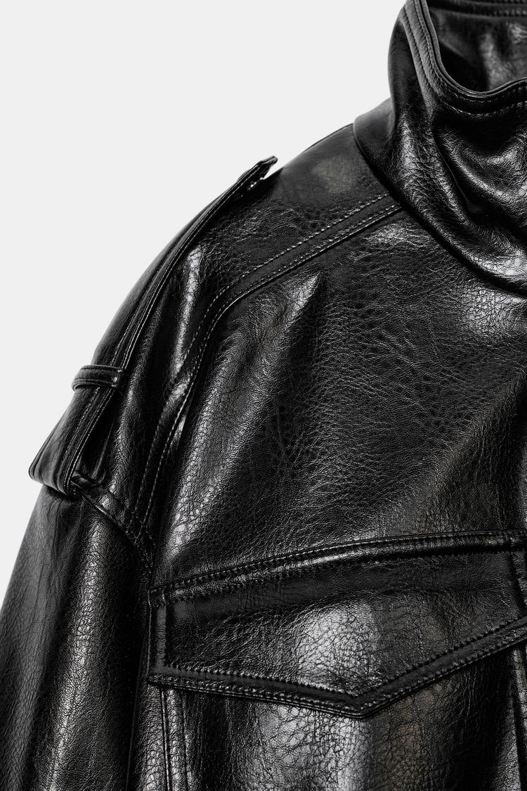 Léonie Chevalier | Women's Cropped Faux Leather Bomber Jacket – Short Aviator Utility Jacket