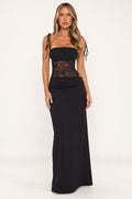 ANAÏS BRÉVANT | Lace Corset Maxi Dress – Bandeau Tie Shoulder Fitted Jersey Evening Gown