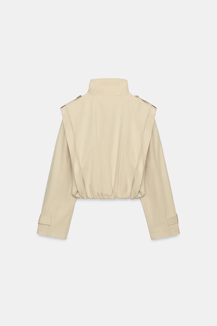 Gabrielle Duval | Women's Cream Pleated Trench Jacket – Cropped Double-Breasted Jacket