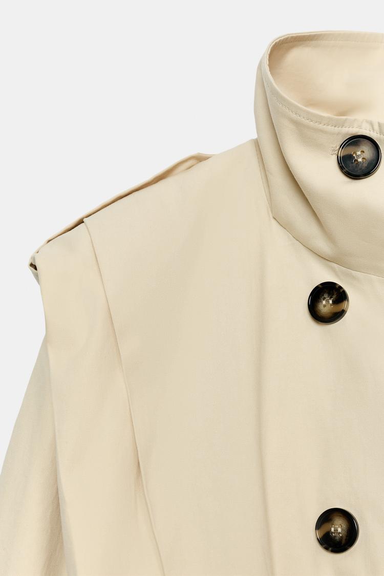 Gabrielle Duval | Women's Cream Pleated Trench Jacket – Cropped Double-Breasted Jacket