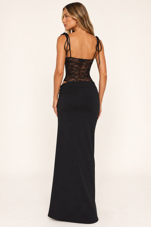 ANAÏS BRÉVANT | Lace Corset Maxi Dress – Bandeau Tie Shoulder Fitted Jersey Evening Gown