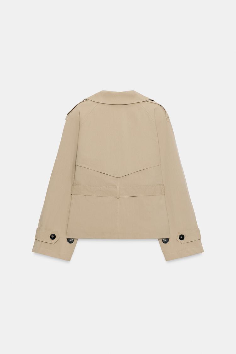 Eva Nicolas | Women's Short Belted Trench Jacket – Beige Double-Breasted Trench Coat