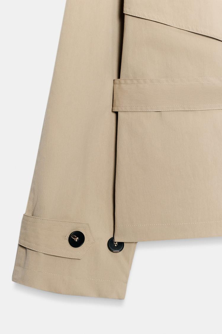 Eva Nicolas | Women's Short Belted Trench Jacket – Beige Double-Breasted Trench Coat