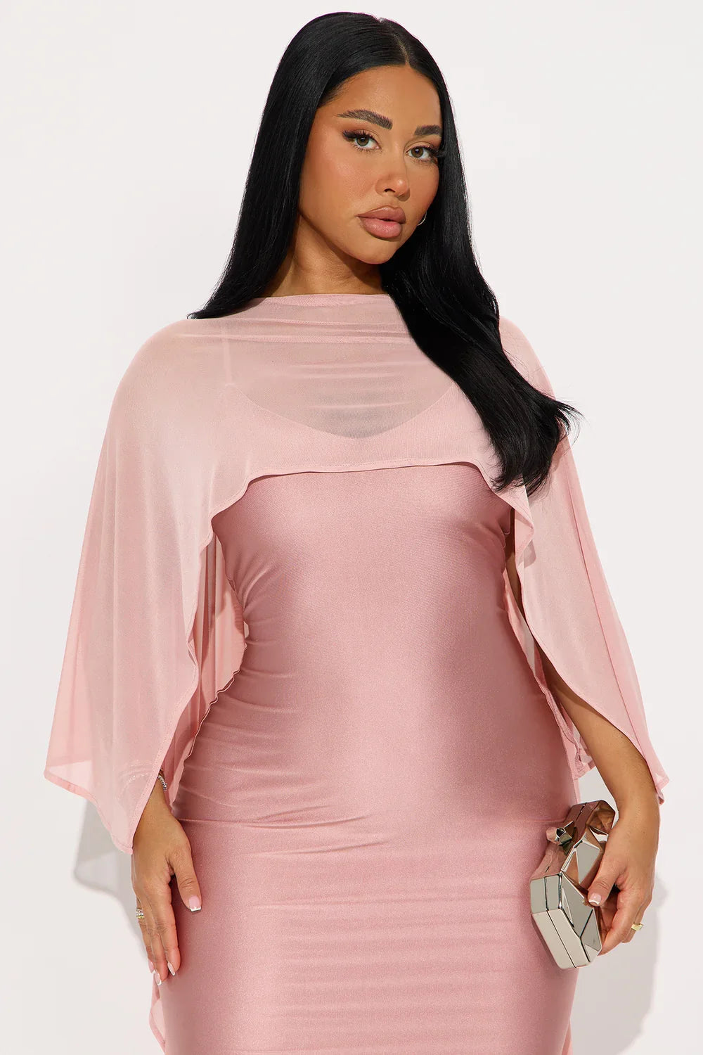 Inès Richard | Chiffon Cape Maxi Dress – Bateau Neck Fitted Mermaid Formal Evening Gown