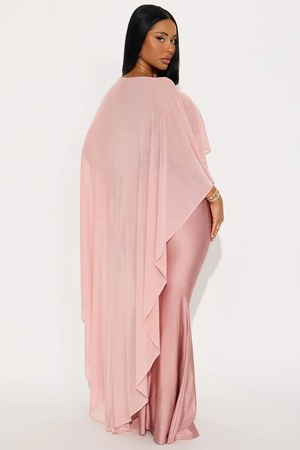 Inès Richard | Chiffon Cape Maxi Dress – Bateau Neck Fitted Mermaid Formal Evening Gown