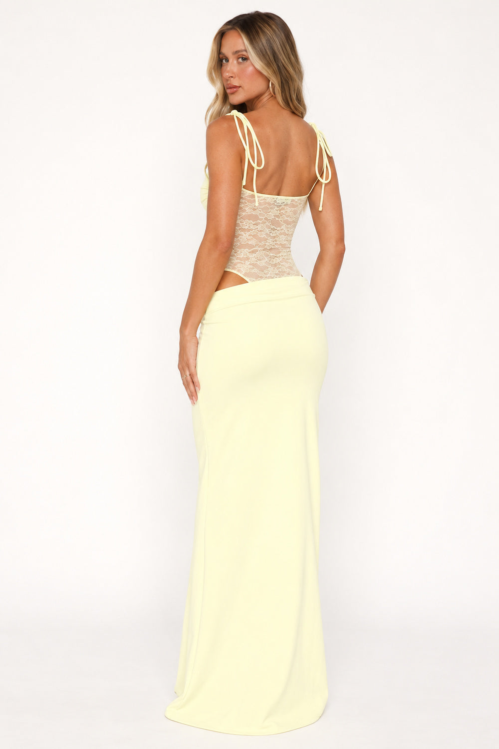 ANAÏS BRÉVANT | Lace Corset Maxi Dress – Bandeau Tie Shoulder Fitted Jersey Evening Gown