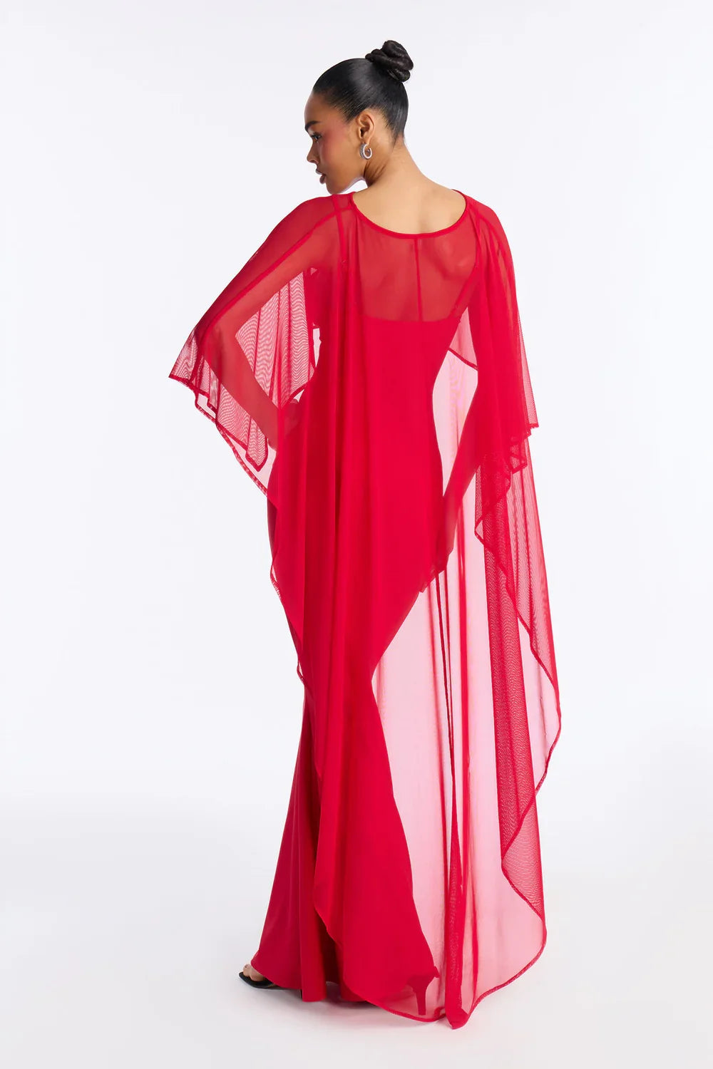 Inès Richard | Chiffon Cape Maxi Dress – Bateau Neck Fitted Mermaid Formal Evening Gown