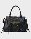 Costanza | Women's Minimal Black Carryall – Large Bowling Bag with Adjustable Strap