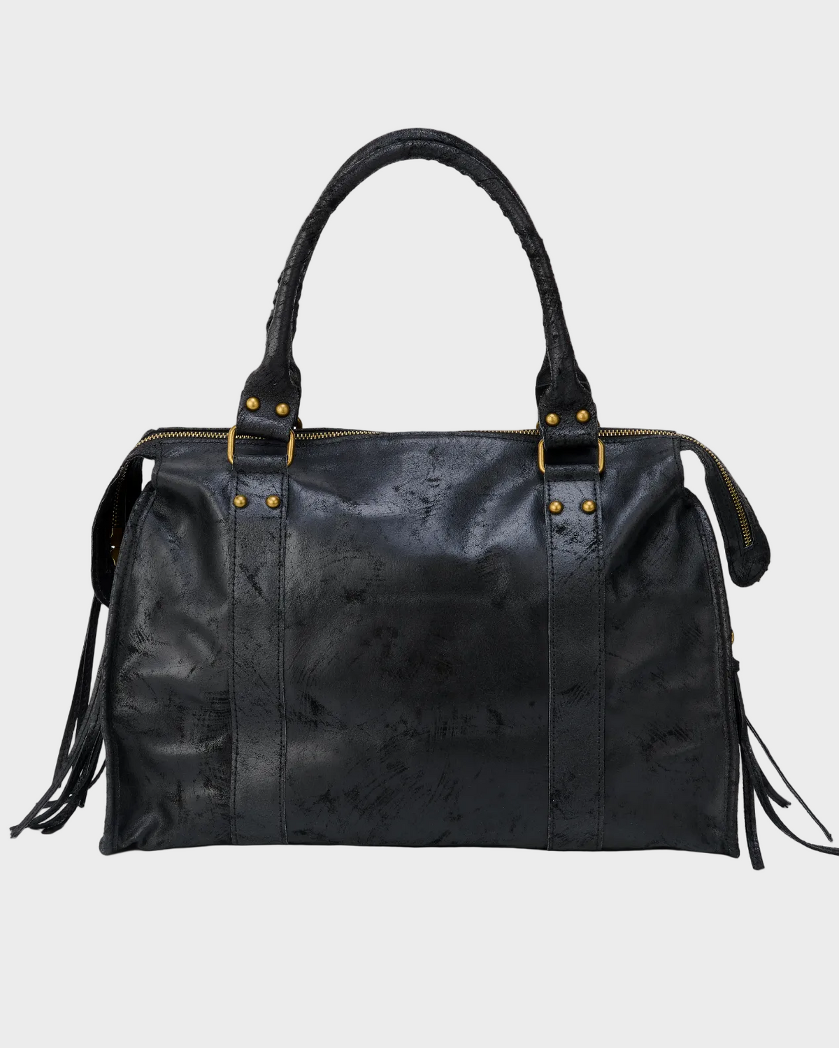 Zélie Bellecombe | Large Black Shoulder Bag with Gold-Tone Zip Closure