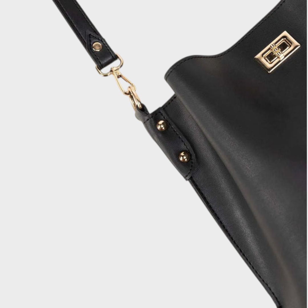 Venturi | Women's Black Bucket Bag – Structured Crossbody Shoulder Bag with Twist Lock