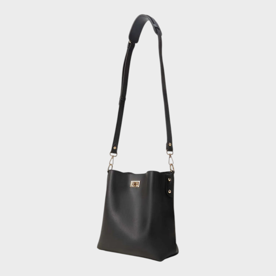 Venturi | Women's Black Bucket Bag – Structured Crossbody Shoulder Bag with Twist Lock