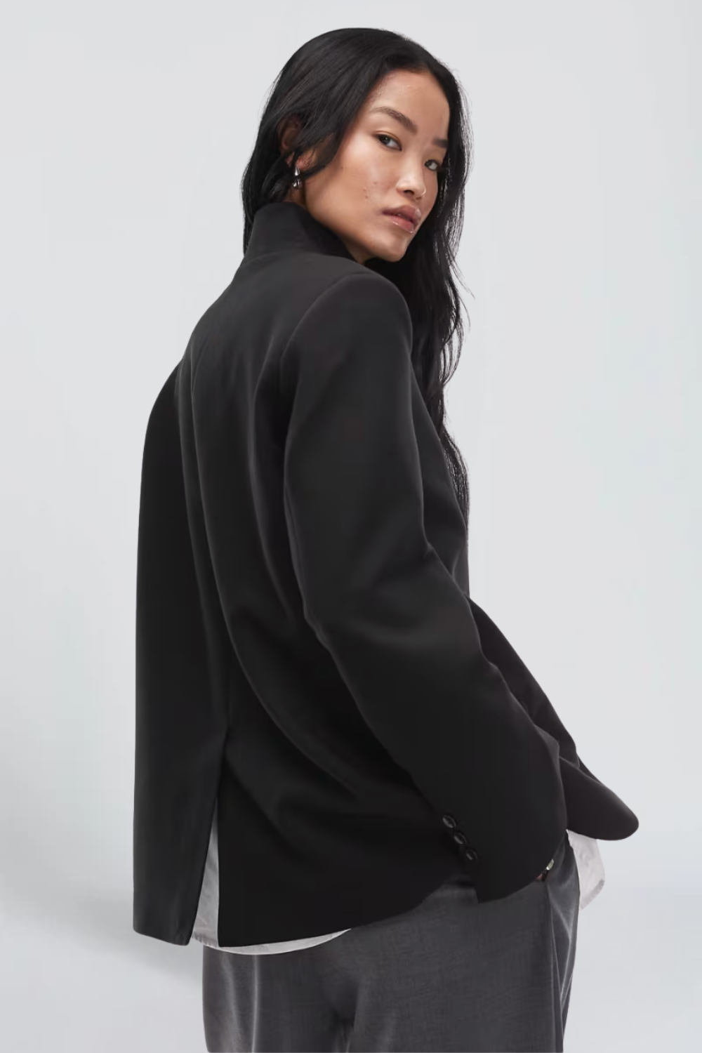 Valentine André | Women's Double-Breasted Blazer – High Neck Asymmetric Tailored Blazer Jacket