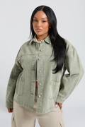 Clara Mercier | Women's Washed Denim Jacket – Sage Green Oversized Boxy Jean Jacket