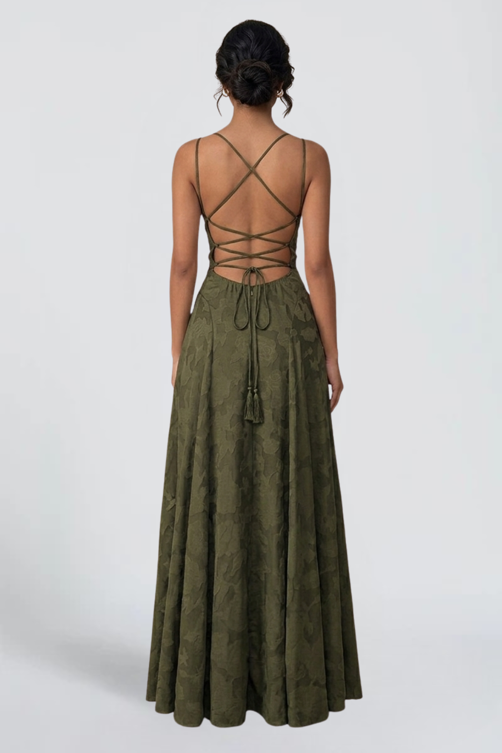 FABIENNE DE VALFONS | Floral Jacquard Maxi Dress – A-Line Corset Bodice Formal Gown with Pockets