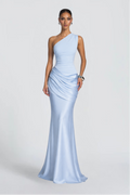 Manon Petit | One Shoulder Satin Maxi Dress – Draped Ruched Mermaid Formal Evening Gown