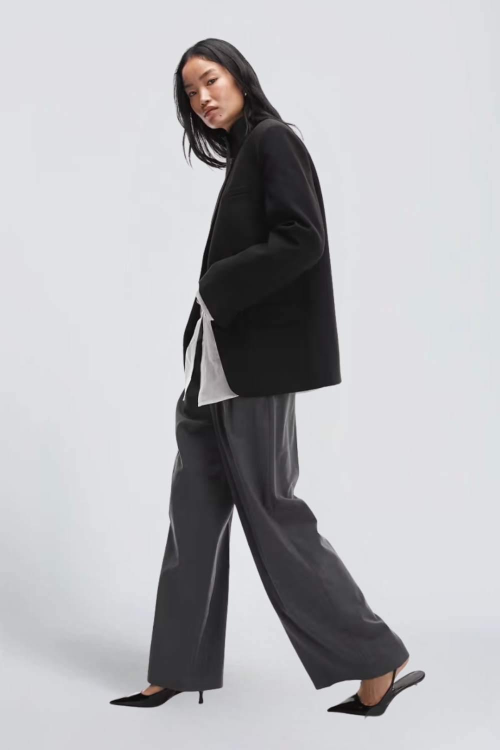 Valentine André | Women's Double-Breasted Blazer – High Neck Asymmetric Tailored Blazer Jacket