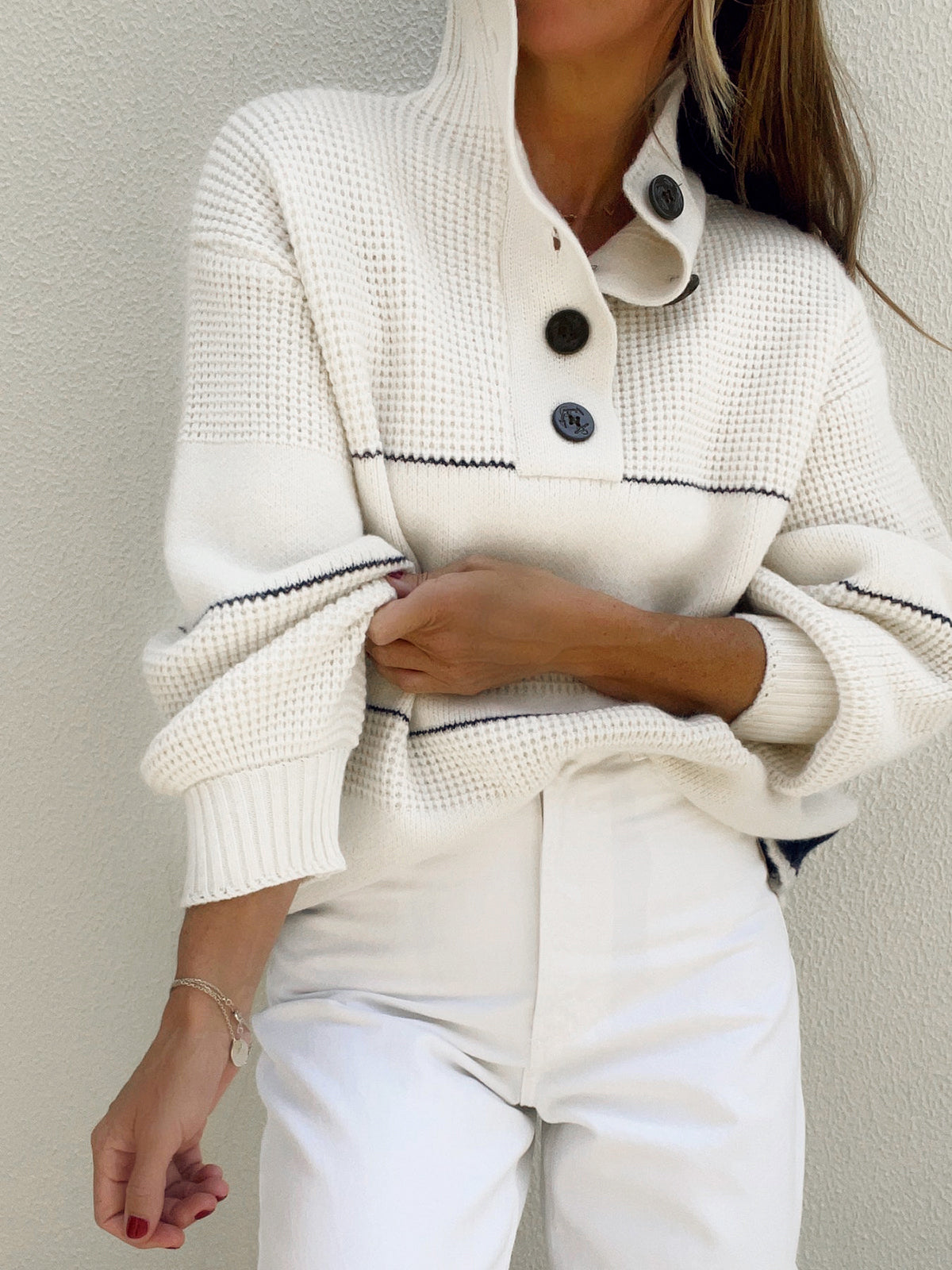 Héloïse | Button-Front White Cardigan for Women