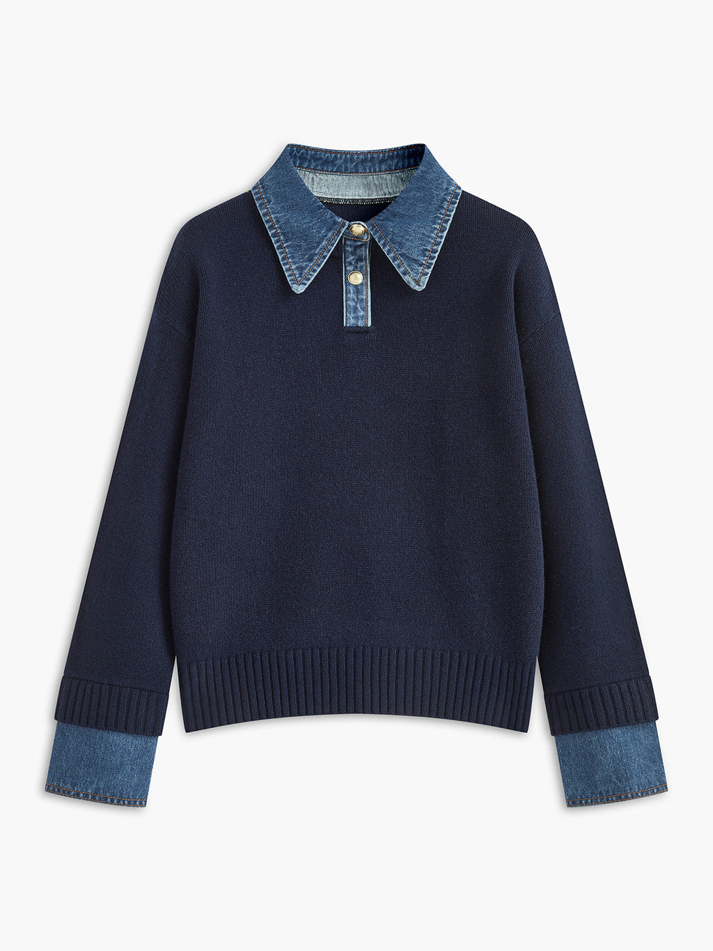 Cléo D’Amboise | Knit Sweater Women Lapel Neck Layered Panel Long Sleeve