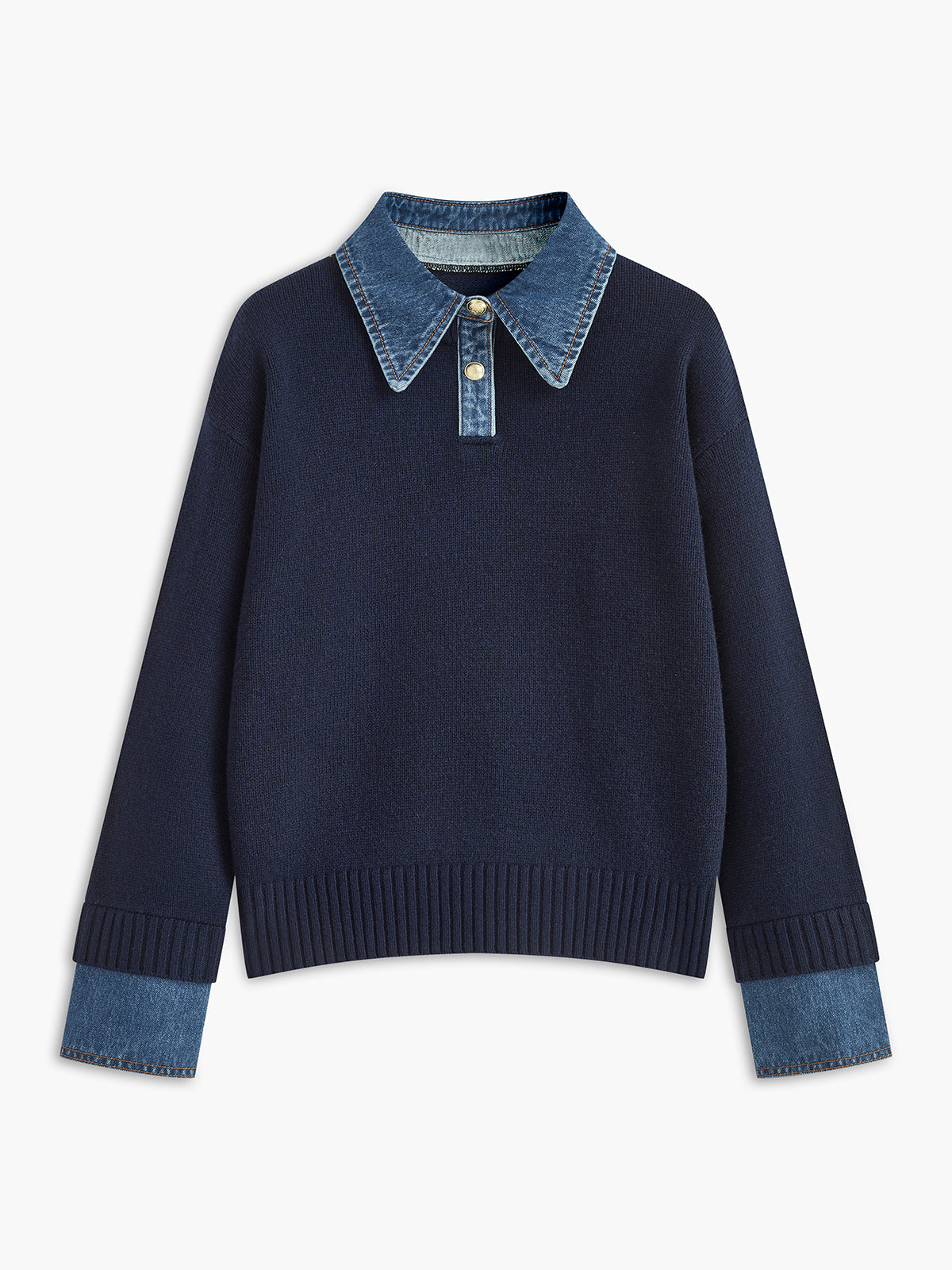 Cléo D’Amboise | Knit Sweater Women Lapel Neck Layered Panel Long Sleeve