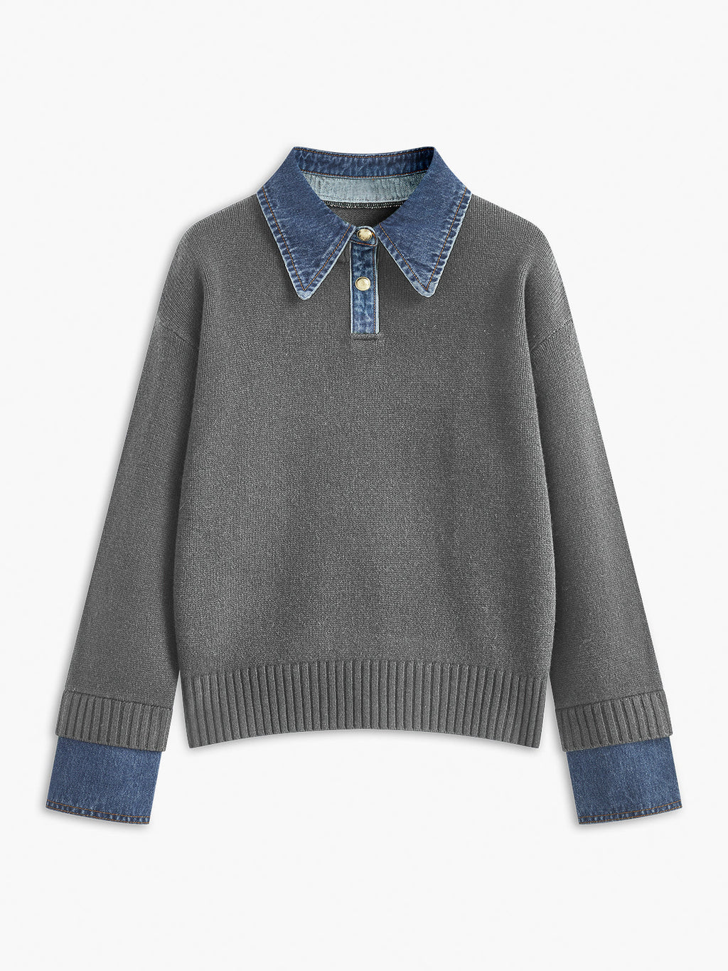 Cléo D’Amboise | Knit Sweater Women Lapel Neck Layered Panel Long Sleeve