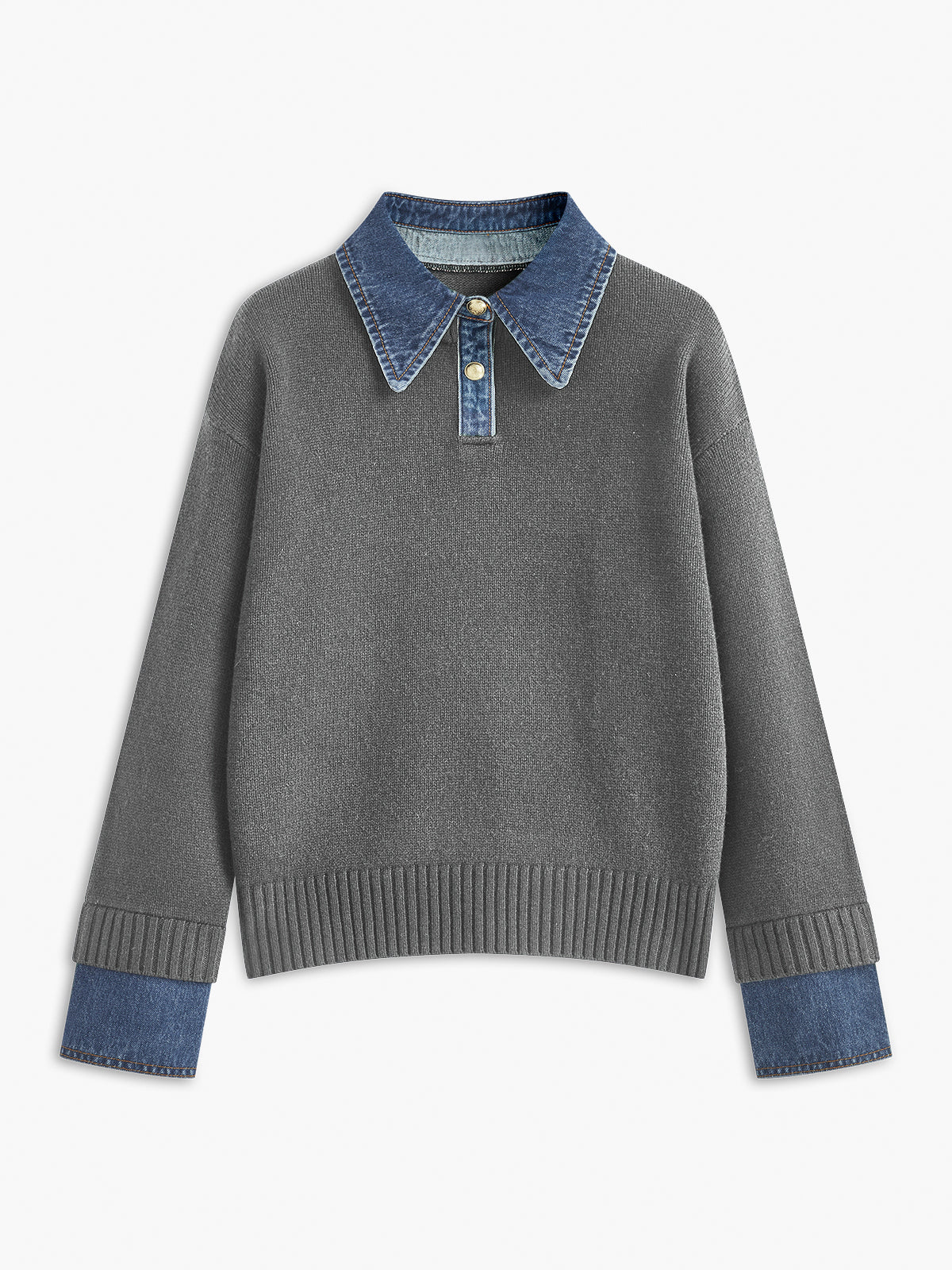 Cléo D’Amboise | Knit Sweater Women Lapel Neck Layered Panel Long Sleeve