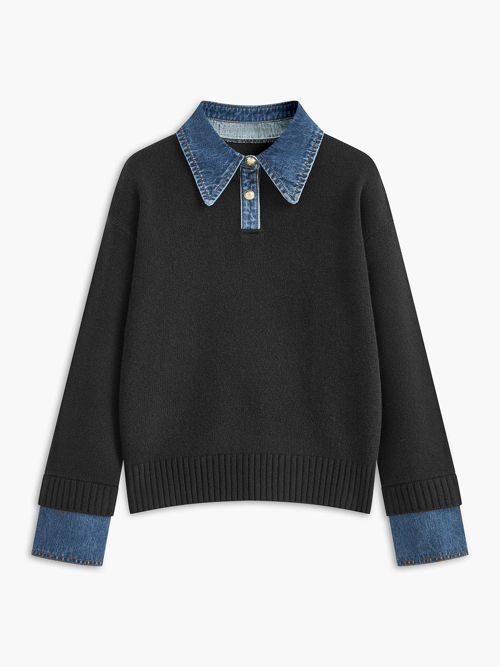 Cléo D’Amboise | Knit Sweater Women Lapel Neck Layered Panel Long Sleeve