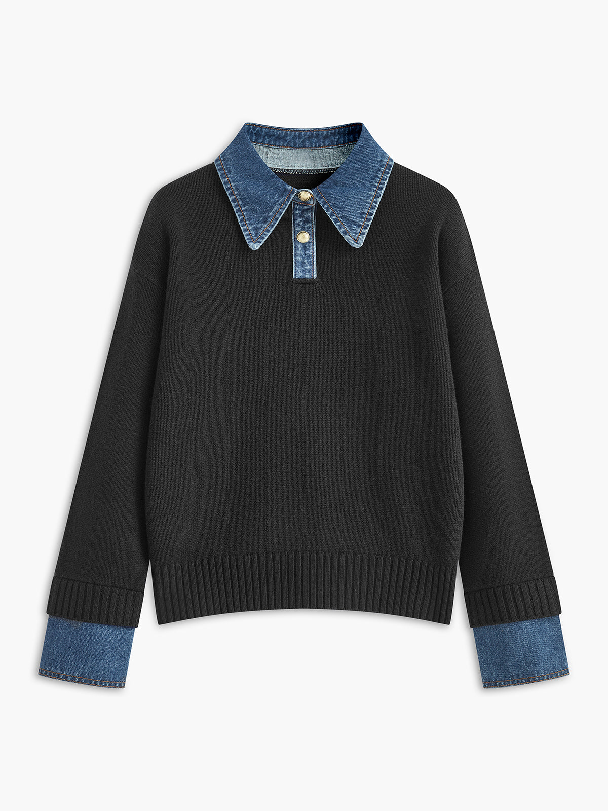 Cléo D’Amboise | Knit Sweater Women Lapel Neck Layered Panel Long Sleeve