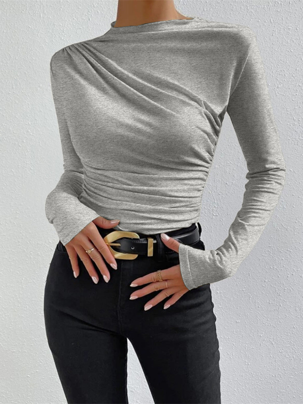 Nora | Fitted Top Women Long Sleeve Ruched Slim Fit Round Neck