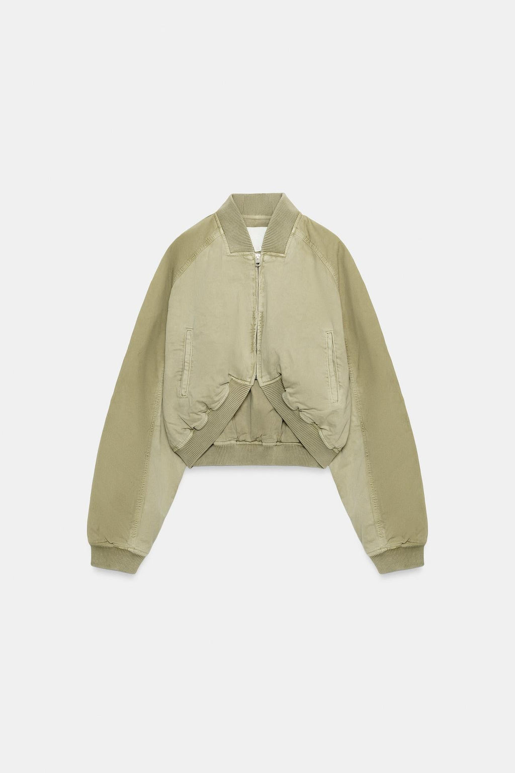 Émilie François | Women's Cropped Bomber Jacket – Sage Green Washed Cotton Bomber Jacket