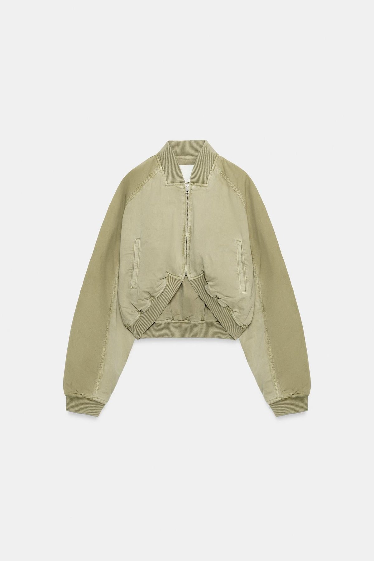 Émilie François | Women's Cropped Bomber Jacket – Sage Green Washed Cotton Bomber Jacket