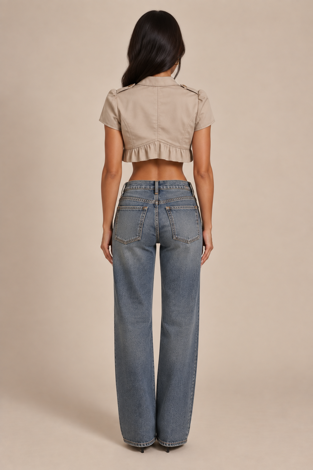 Salomé Meunier | Women's Beige Cropped Utility Jacket – Short Sleeve Cargo Jacket