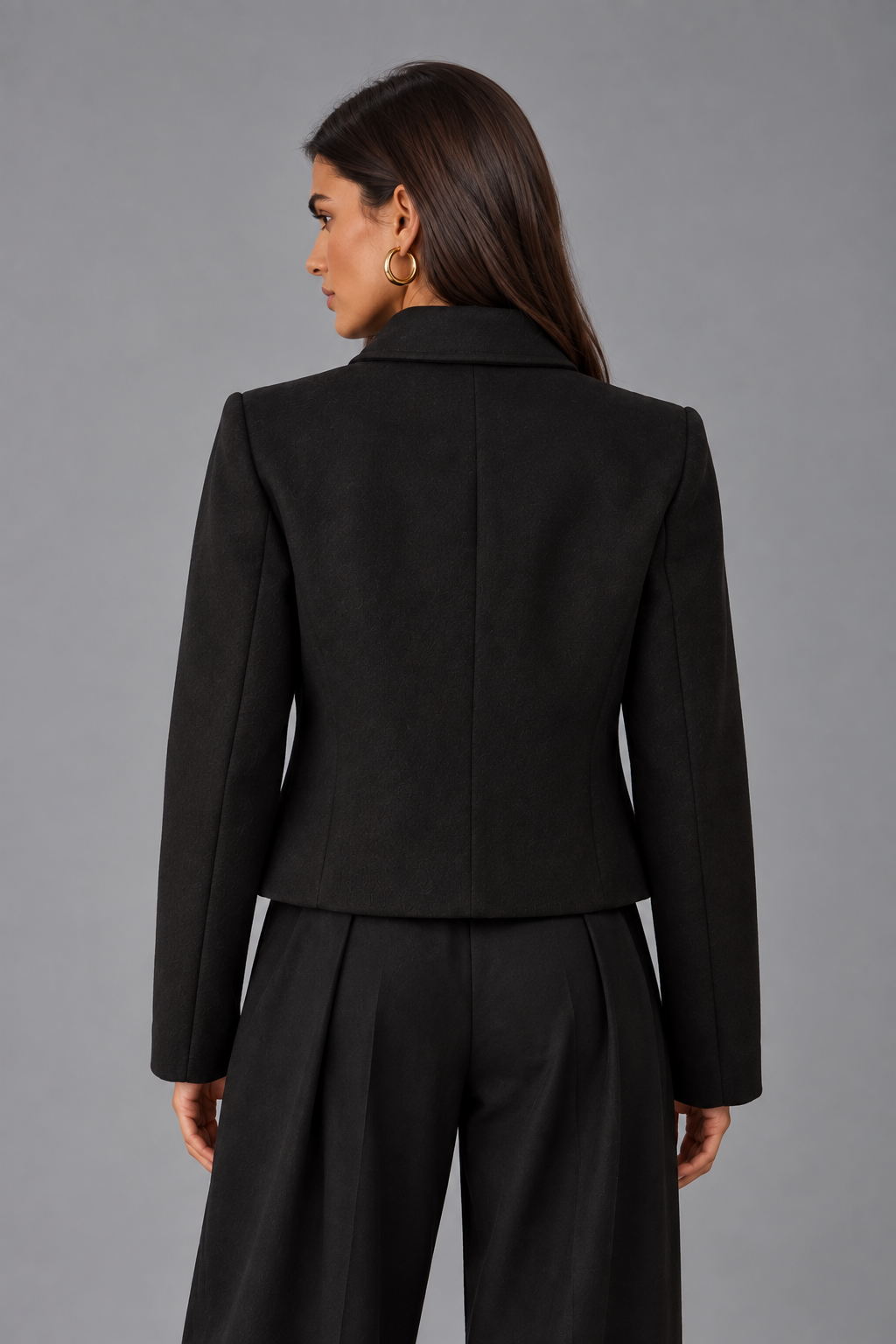 Agathe Henry | Women's Black Cropped Jacket – Double-Breasted Short Pea Coat