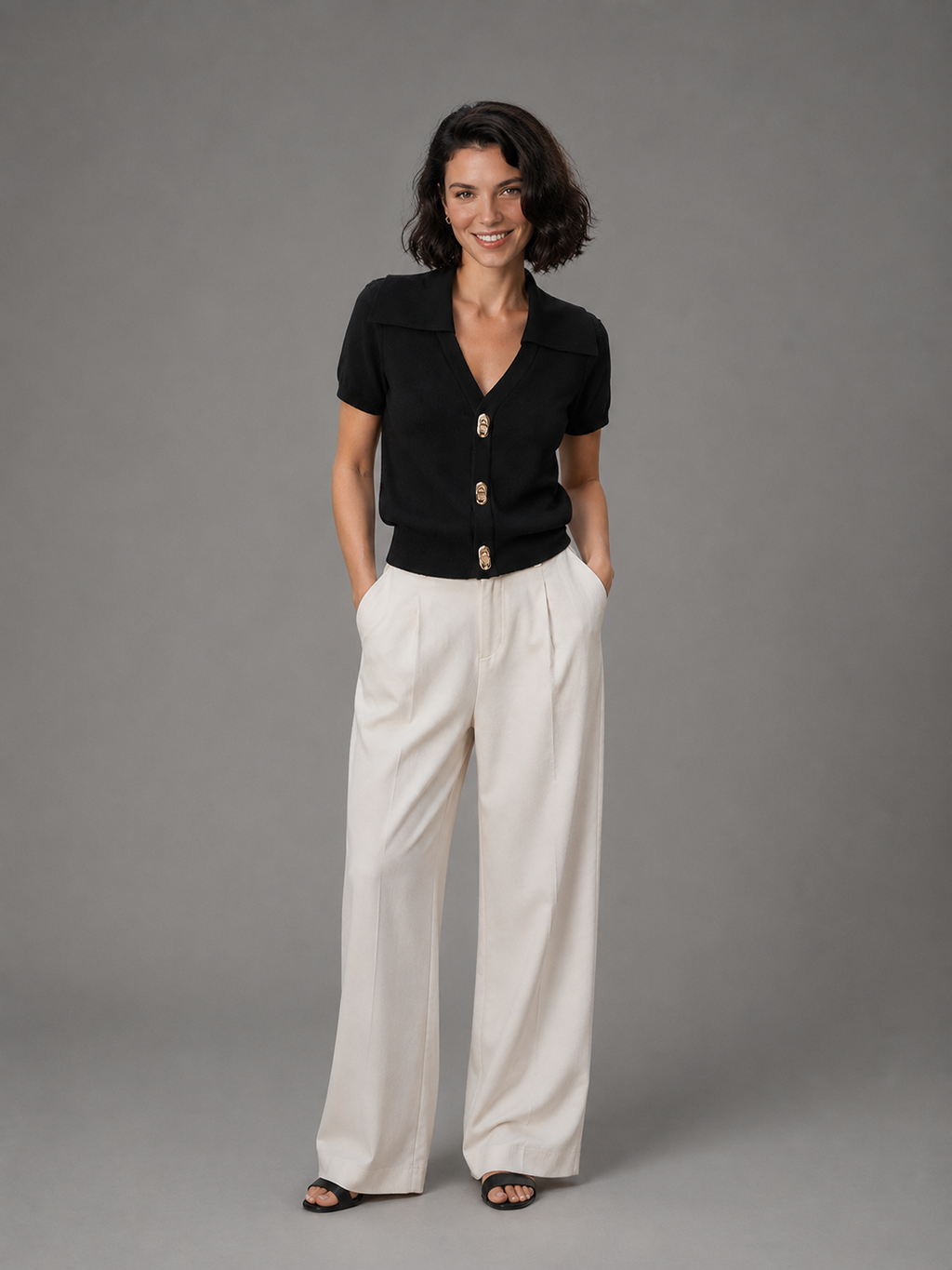 Scarlett | Knit Crop Top Women V-Neck Slim Fit Short Sleeve