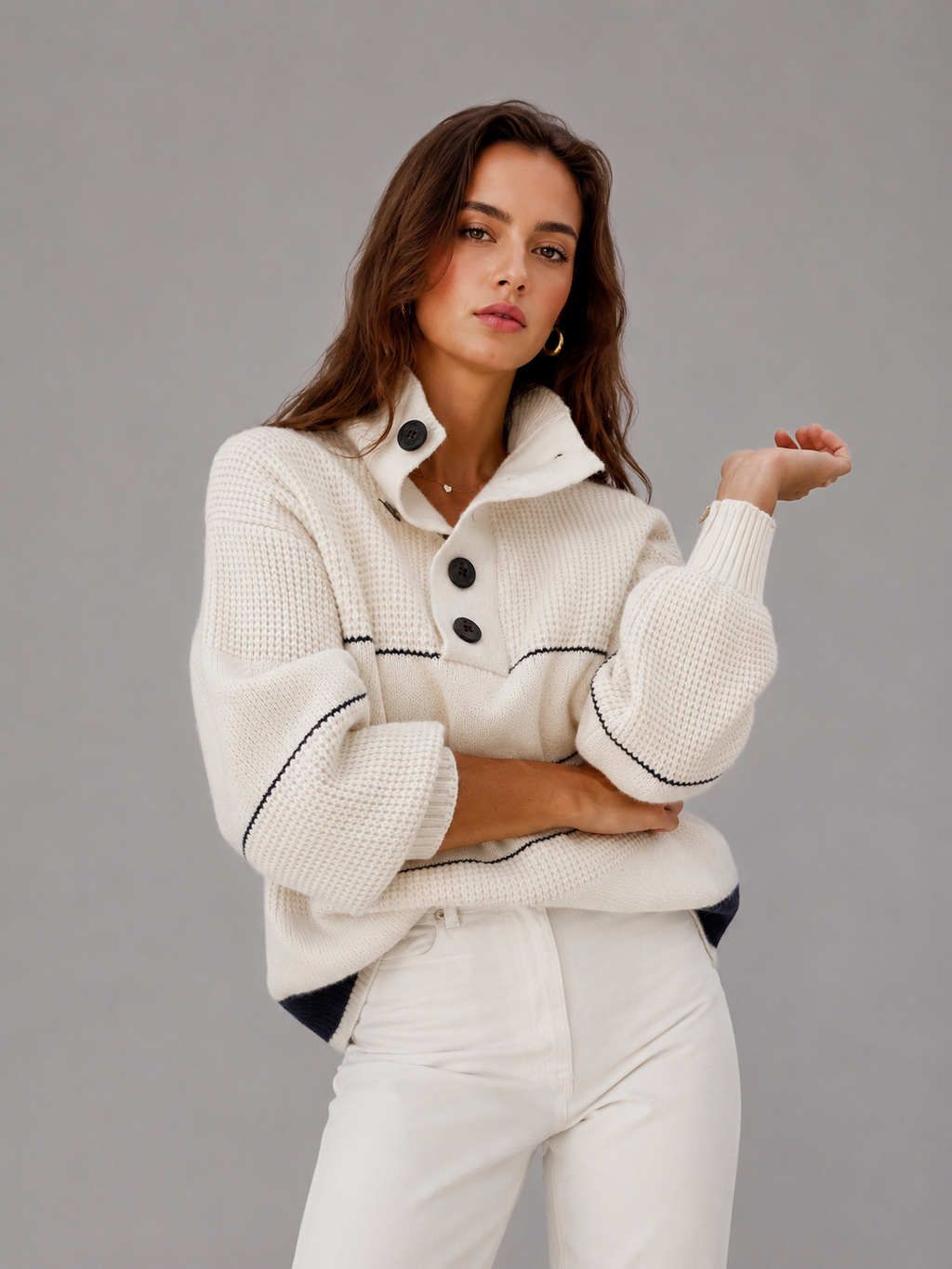 Héloïse | Button-Front White Cardigan for Women